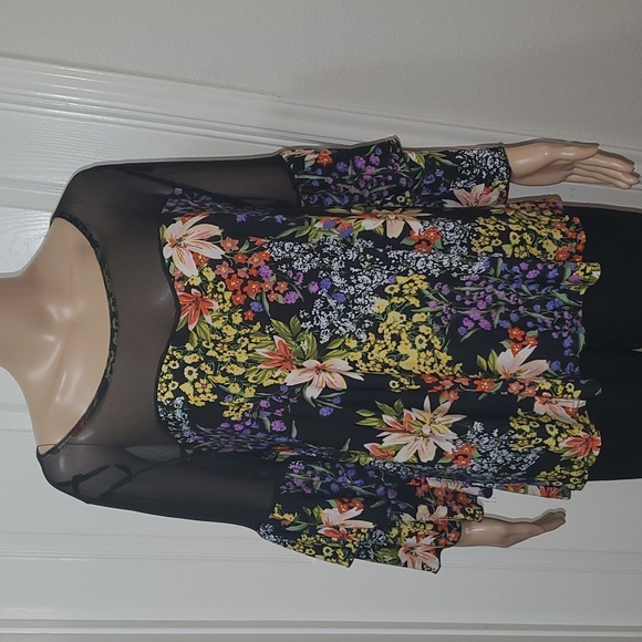 Unique Spectrum 2x vibrant fall flowers mesh yoke tiered ruffle quarter sleeve - Picture 2 of 7